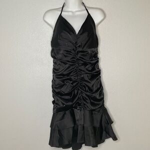 Y2K Little Black Halter Satin Ruched Dress Lets Fashion USA  Size M